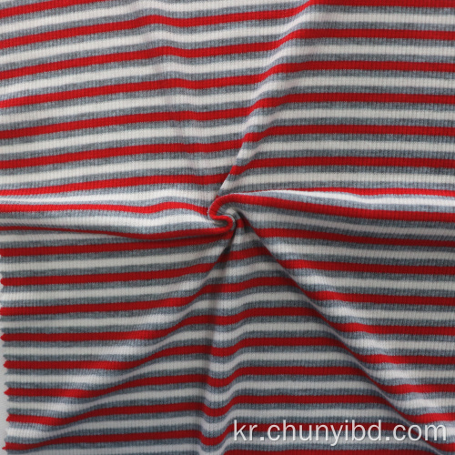 스웨터 드레스/의류를위한 2x2 리브 직물에 맞춤형 컬러 부드럽고 신축성있는 스트라이프 패턴 원사 염색 된 2x2 리브 직물